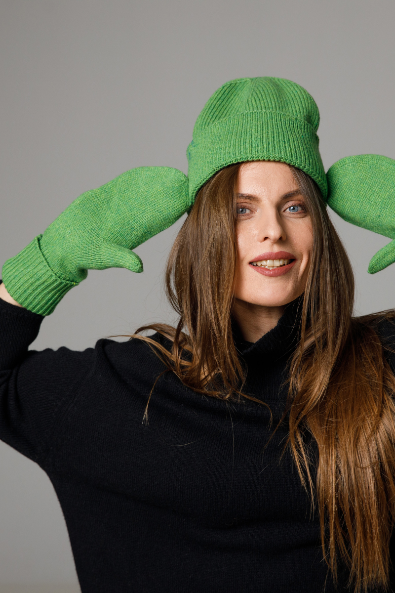 Kelly green melange - Cashmere – merino wool mittens