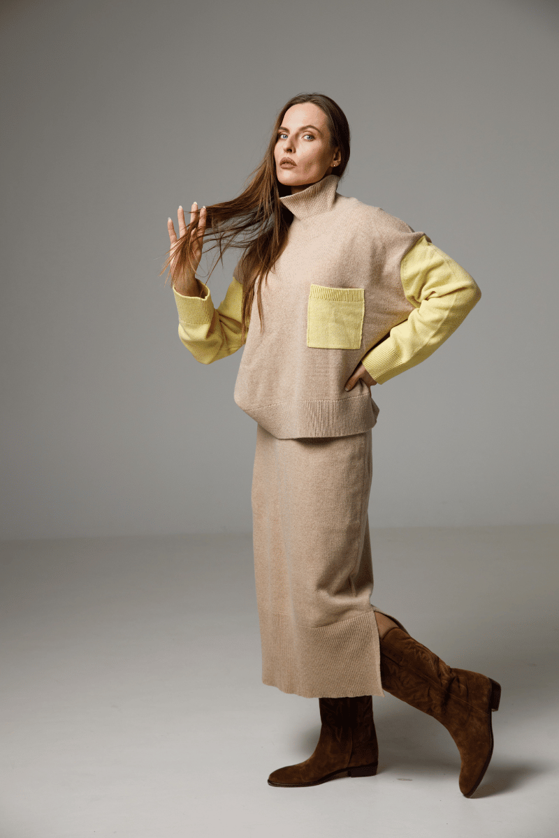 Sand beige - Cashmere – merino wool skirt with lining