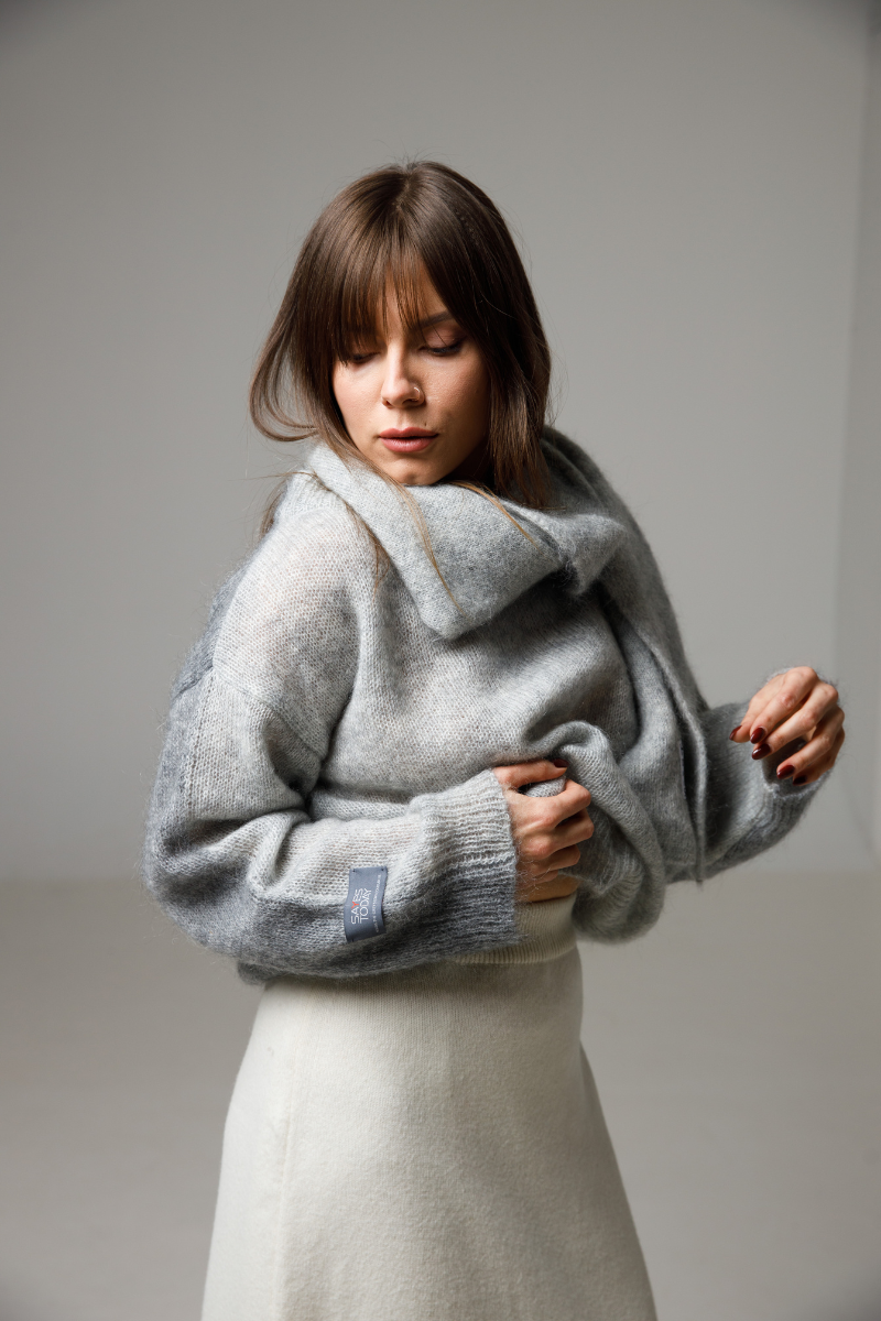 Lava melange grey / Fog melange grey - Reversible superkid mohair sweater