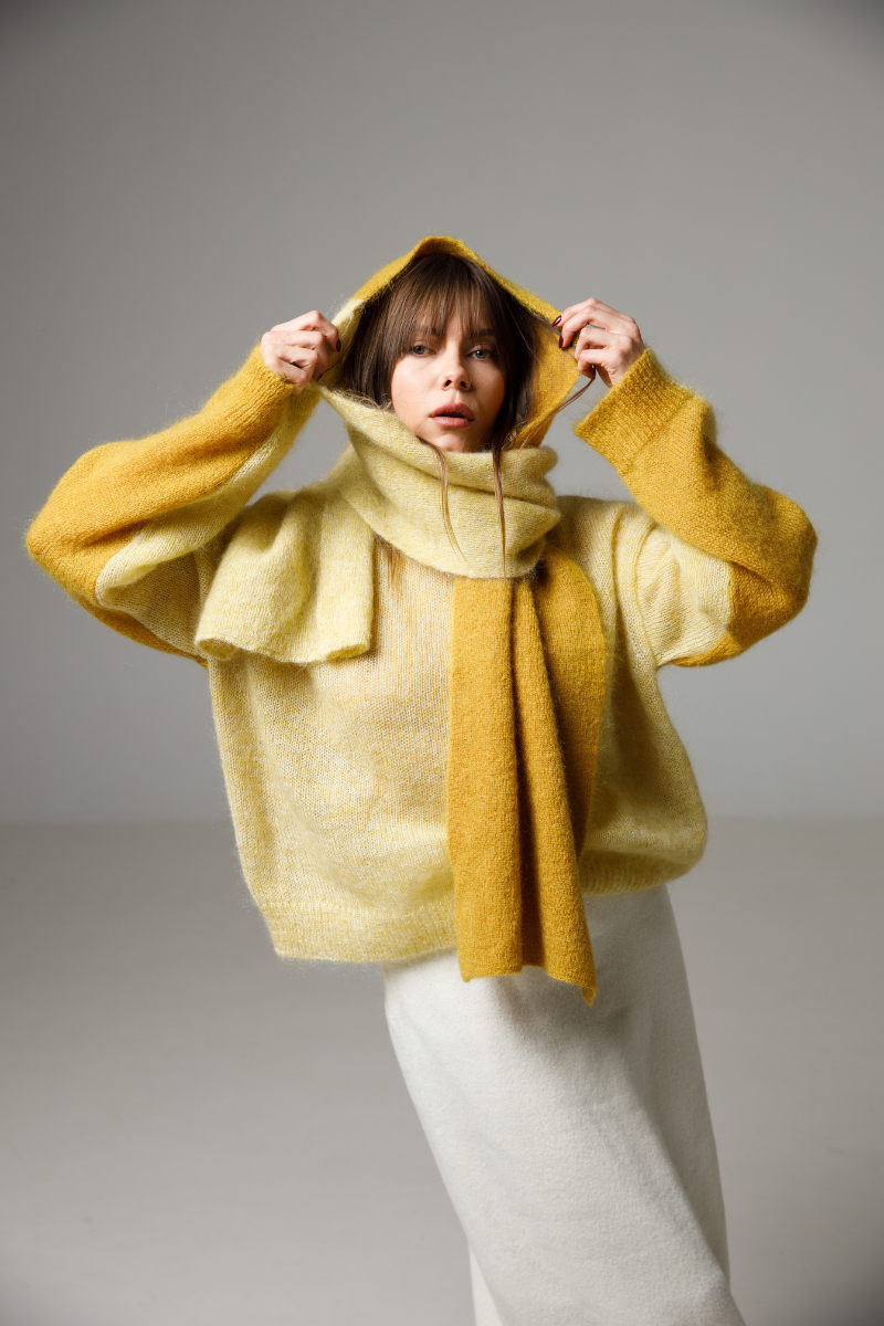 Mustard yellow / Lemon yellow - Two-color superkid-mohair scarf
