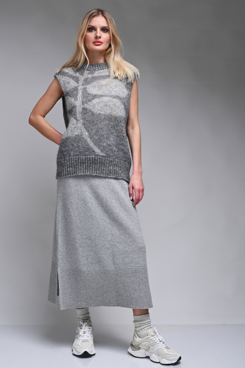 GREY - Cashmere – merino wool skirt with lining