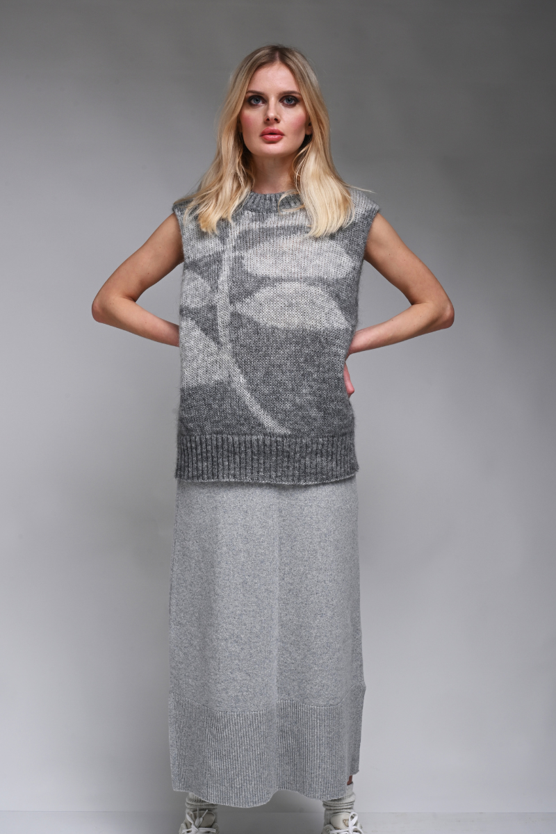 GREY - Cashmere – merino wool skirt with lining